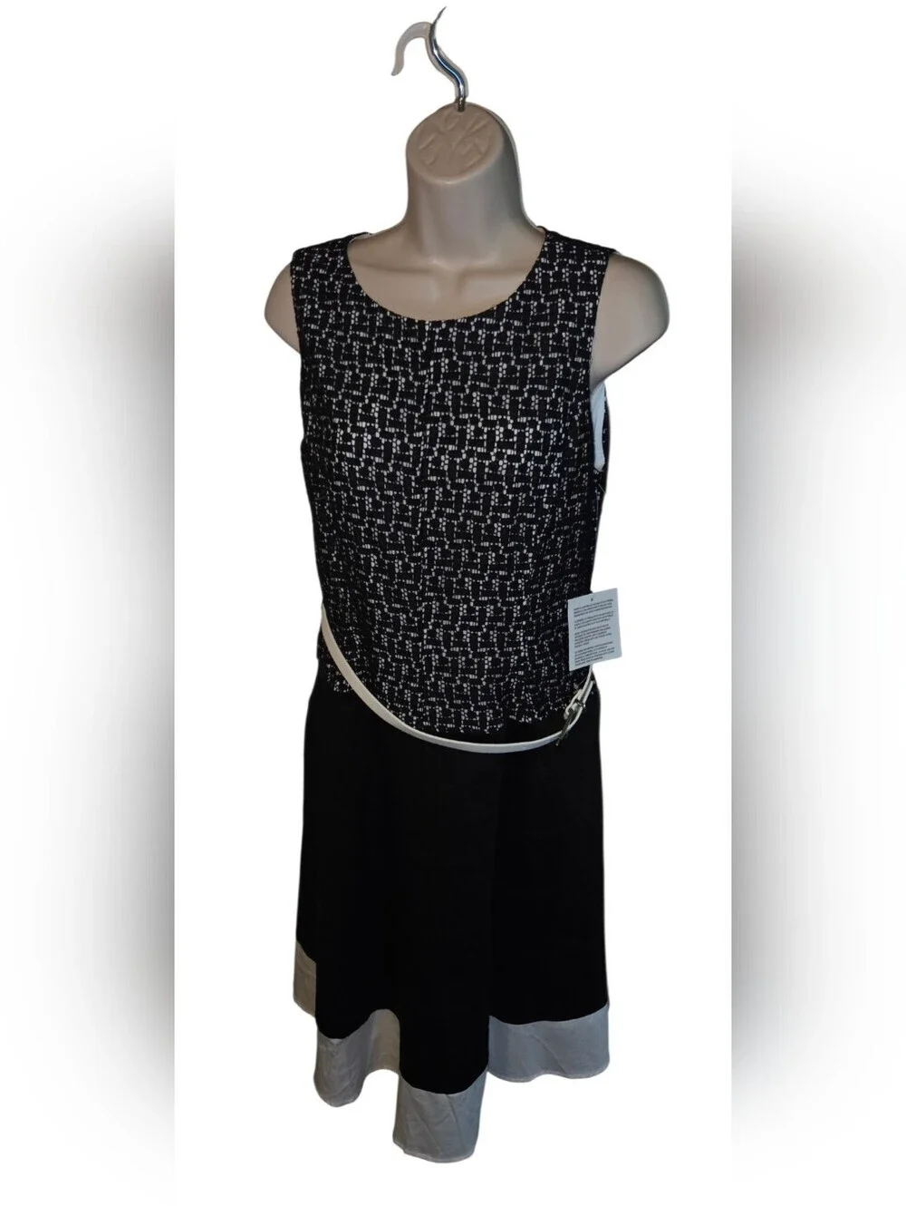 Anne Klein Black and White Sleeveless Fit-and-Flare Mini Dress